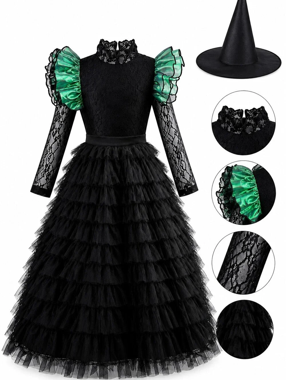 11-Piece Girls Black Witch Costume Set – Size 5-6 Years – NWT